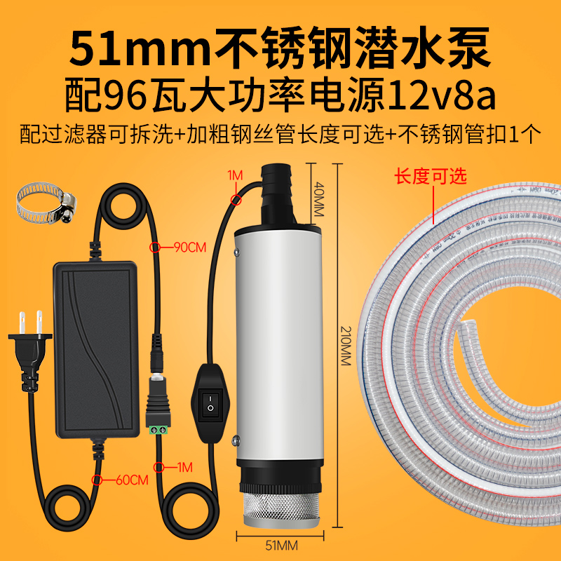 220V交流电家用抽酒泵抽油泵抽水泵换水泵不锈钢潜水泵配过滤网罩