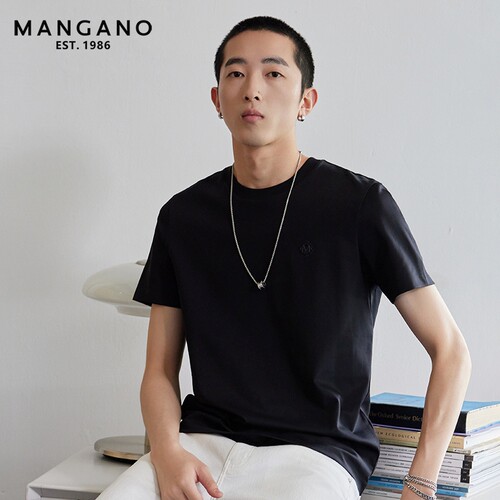 Mangano男装烫钻T恤夏季简约上衣