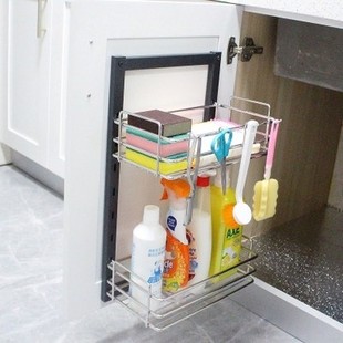 厨房橱柜分类带盖不锈钢垃圾桶下挂钩置物架篮水槽垃圾桶家用橱柜