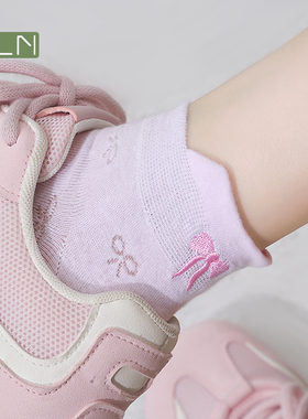 蝴蝶结袜子女夏季薄款可爱刺绣短袜日系芭蕾风纯棉网眼白色短筒袜