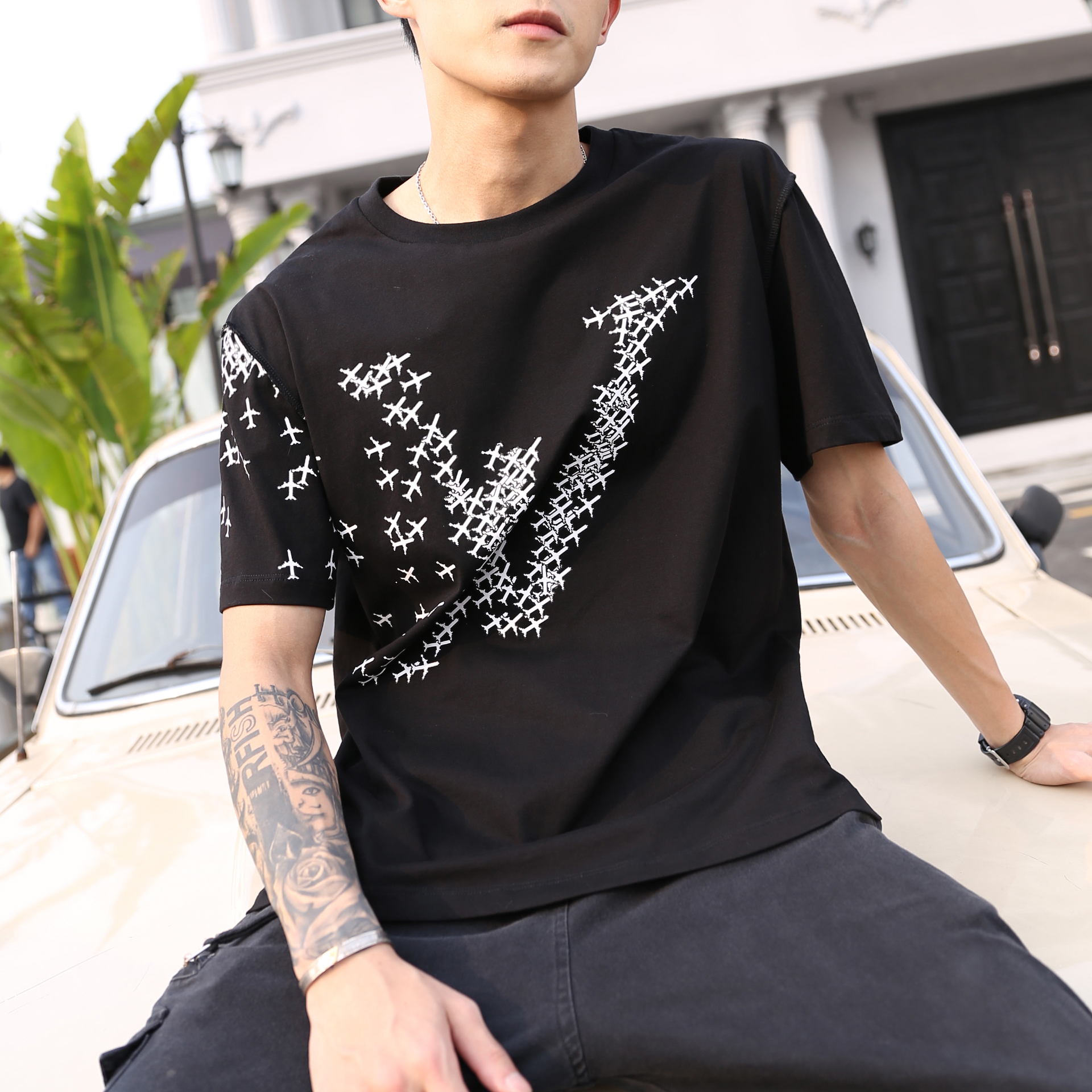 大潮牌小飞机T恤男女同款网红ins
