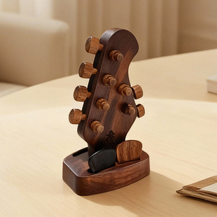 胡桃木吉他拨片展示盒收纳盒电吉他多功能拨片架收藏盒收纳包贝斯