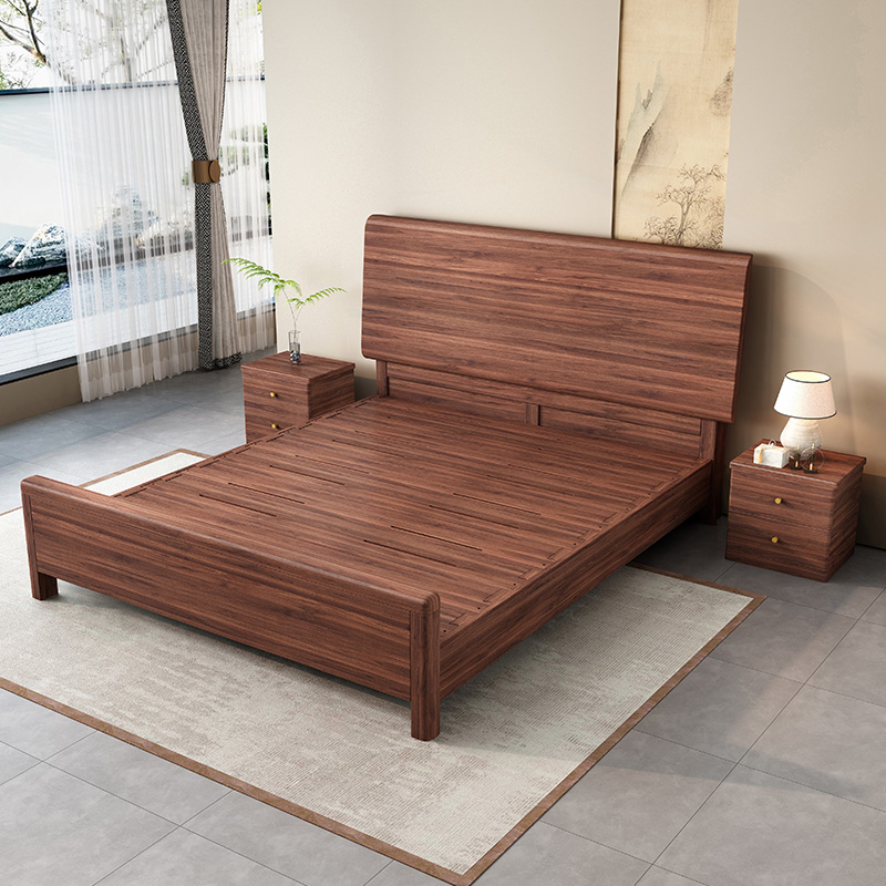 雅麦嘉胡桃木实木床现代简约主卧2m双人床新中式1.5m轻奢单人婚床