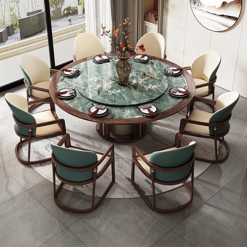云羽新中式乌金木全实木彩晶石餐桌椅饭桌加大岩板圆桌子带转盘,住宅家具,实木餐桌,淘宝优惠券,粉丝福利购,淘宝优惠卷
