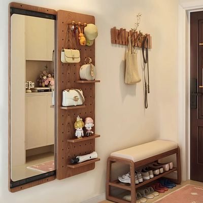 家小幸洞洞板穿衣镜一体入户玄关镜全身镜家用隐藏挂墙推拉试衣镜