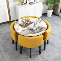 80 Rock Plate Clain Clain Yellow Leather Clafe (поверхность каменной тарелки+полное -автоматическое чай+четыре стулья)