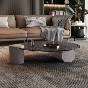 海伦仙奴Baxter水波纹钢化玻璃茶几客厅家用小户型轻奢极简圆边几