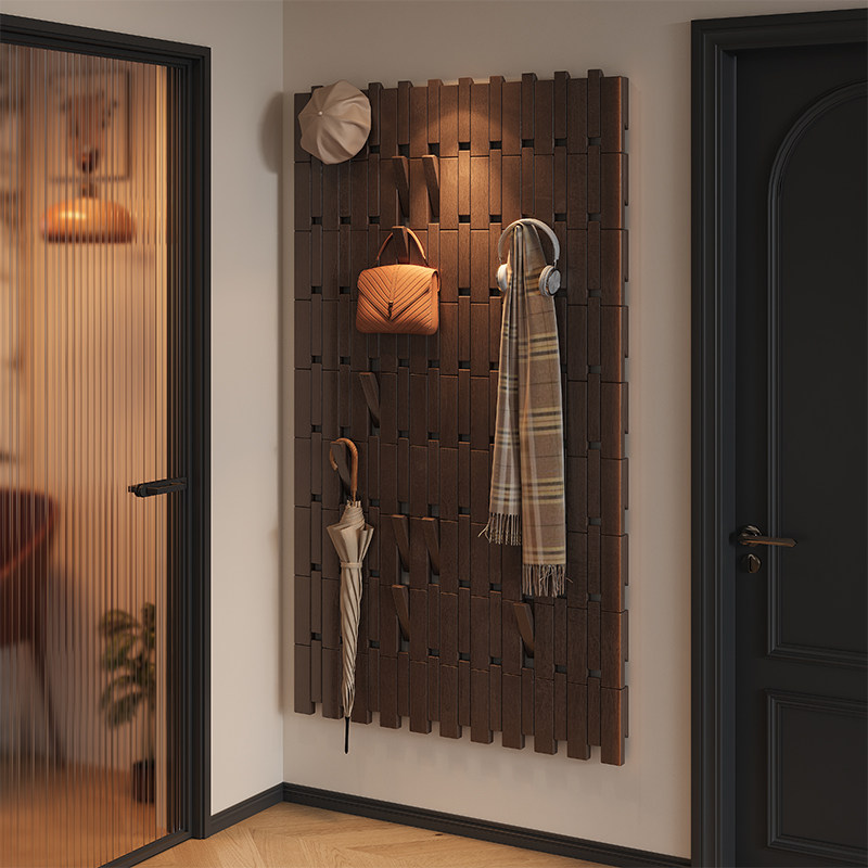 家小幸实木钢琴键挂衣架一体整墙衣帽入户门口墙上洞洞板置物壁挂