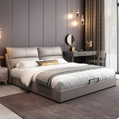 裕钦高端大气真皮床1.8米现代简约主卧双人大床轻奢软包储物婚床