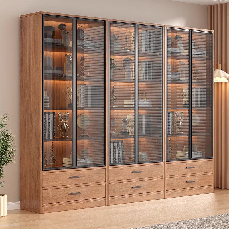 欧雅逸家轻奢书柜客厅一体靠墙带玻璃门柜子办公室文件柜储物柜轻