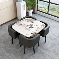 80 сланцевых квадратных столов и черных кожаных стульев (шиферная поверхность + четыре стула)