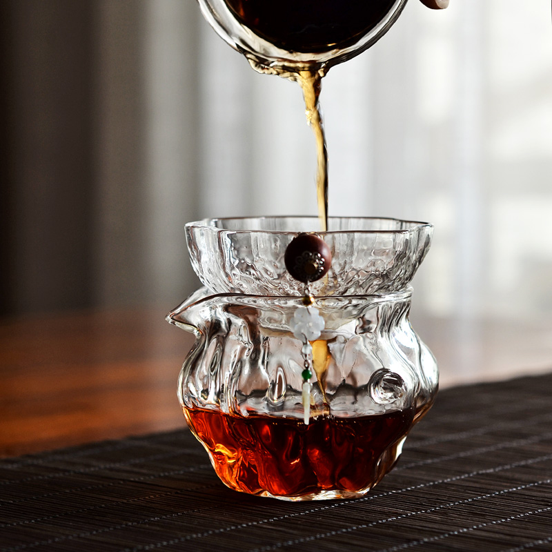 日式纯手工玻璃茶滤茶过滤网花瓣A锤纹茶漏耐热玻璃大号纱布滤茶