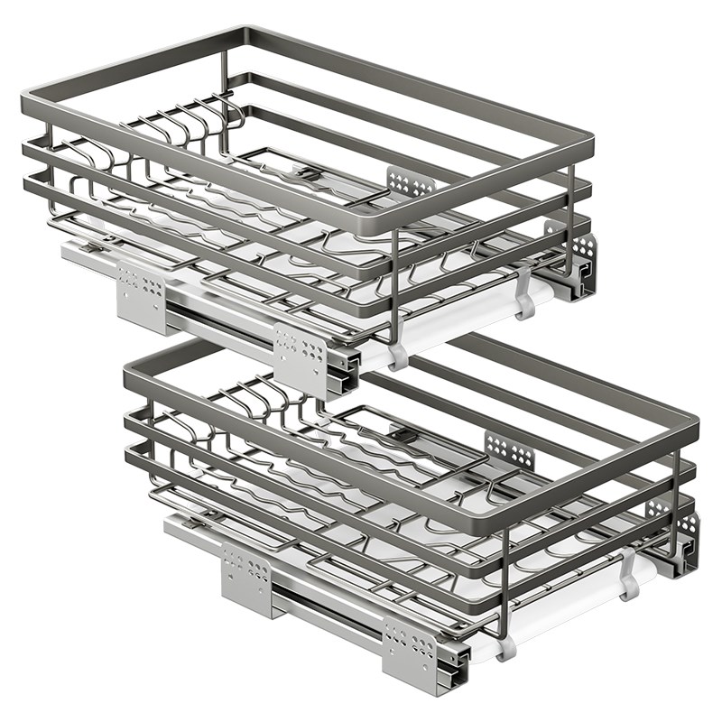 不锈钢小b尺寸抽屉式双层厨房橱柜碗篮窄柜400/500柜体调味品拉篮