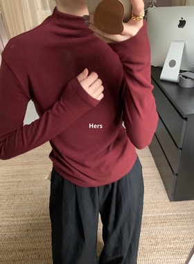 METWO 10130微高领磨毛打底衫女秋季新款舒适半高领肌底内搭上衣