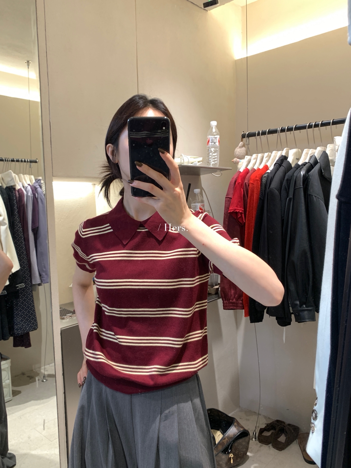 一勺甜 hers英伦风条纹Polo短袖针织衫女2025秋季复古上衣92249