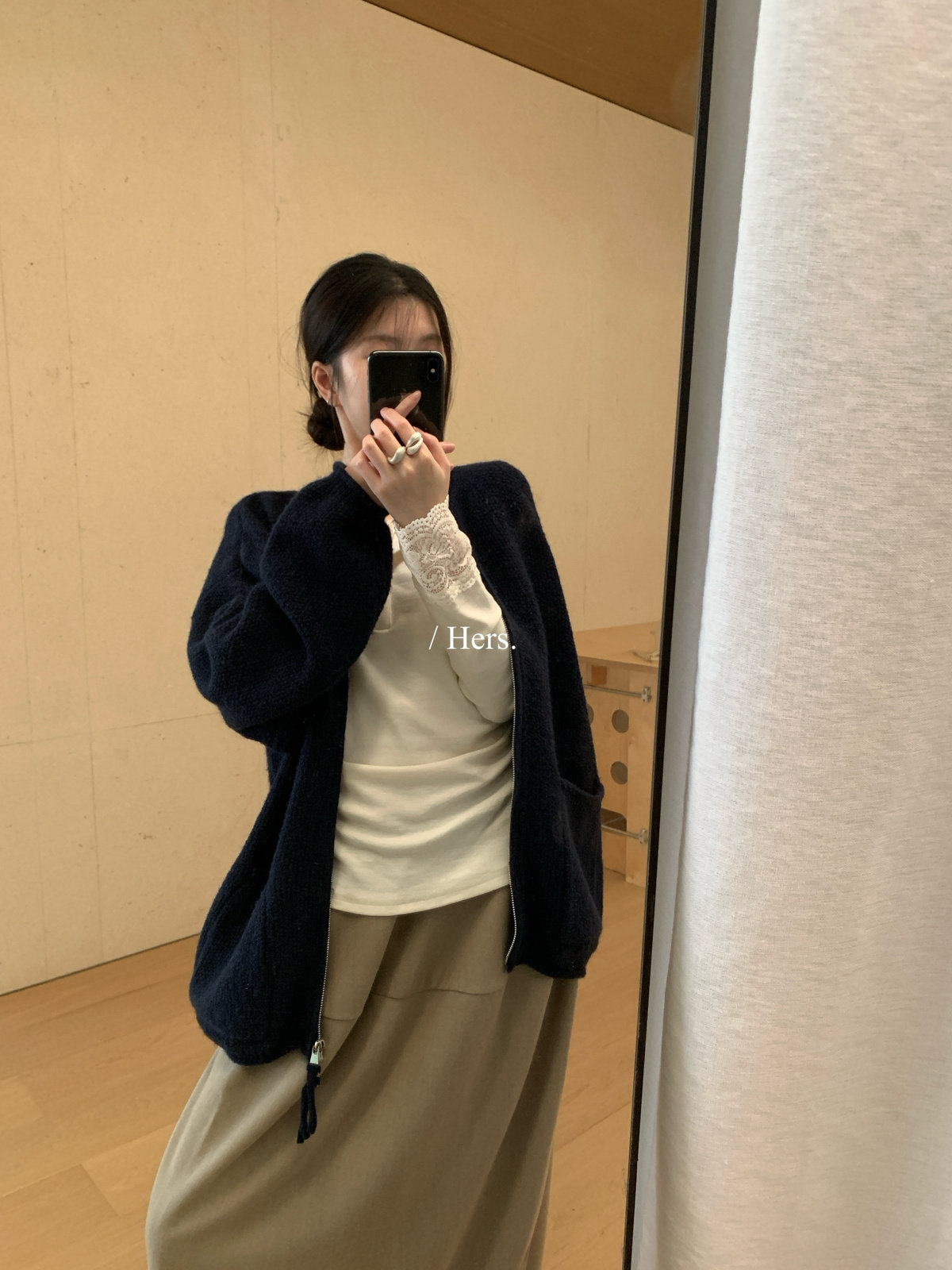 Hers早冬休闲慵懒大毛衣外套女