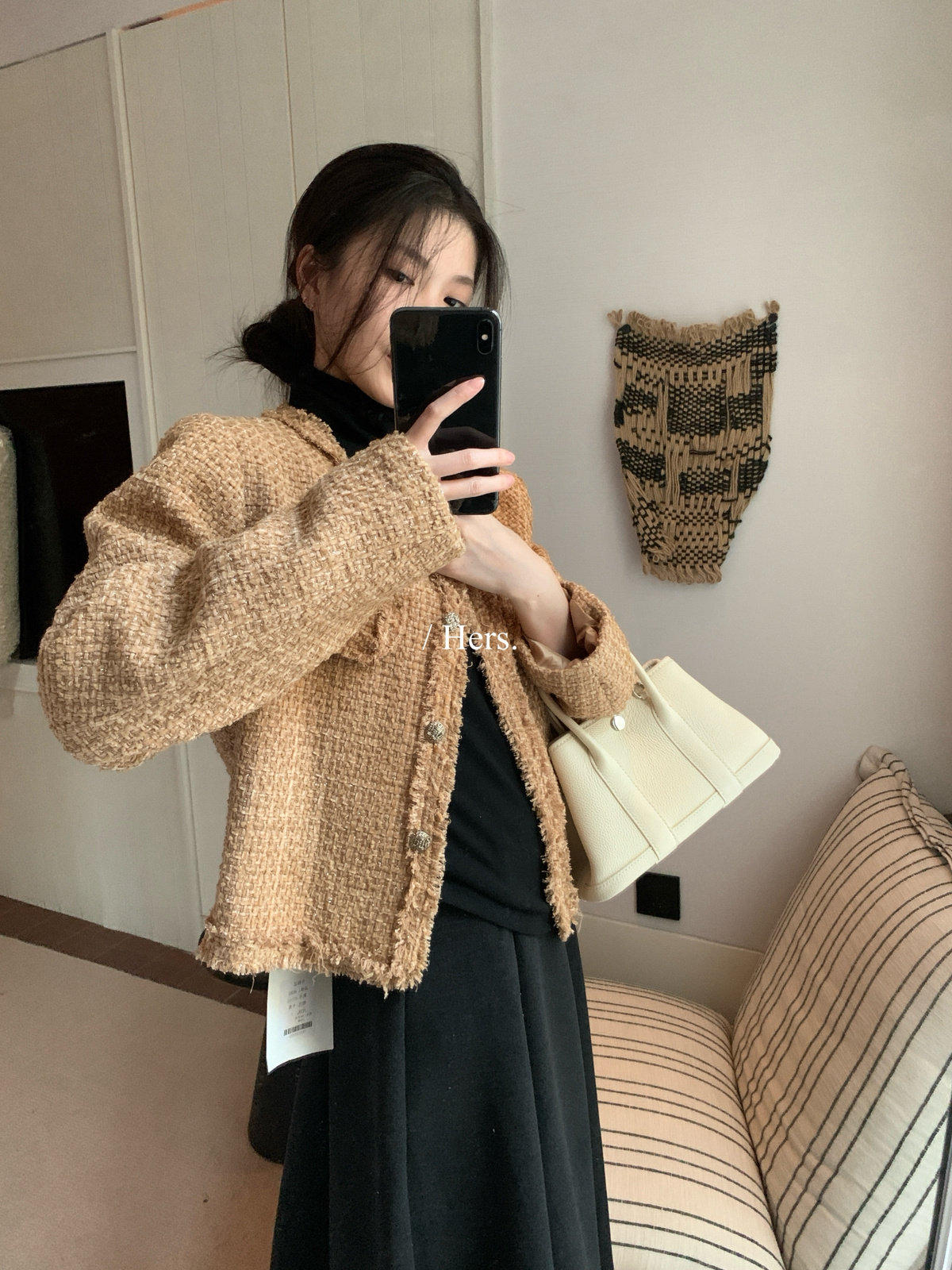 Hers韩系气质毛边设计小香短外套