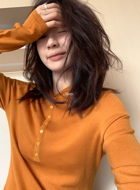 一勺甜 hers经典日常百搭连帽亨利针织衫女2025秋季打底上衣92306