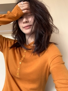 女2025秋季 日常百搭连帽亨利针织衫 打底上衣92306 hers经典 一勺甜