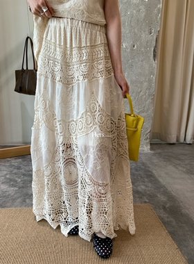 26年夏上新！【Hers】法式复古度假感钩花镂空长款半身裙女80366