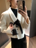 气质高品质手工羊毛外套 一勺甜 hers韩标 配丝巾毛呢外套92432