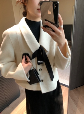 一勺甜 hers韩标！气质高品质手工羊毛外套+配丝巾毛呢外套92432