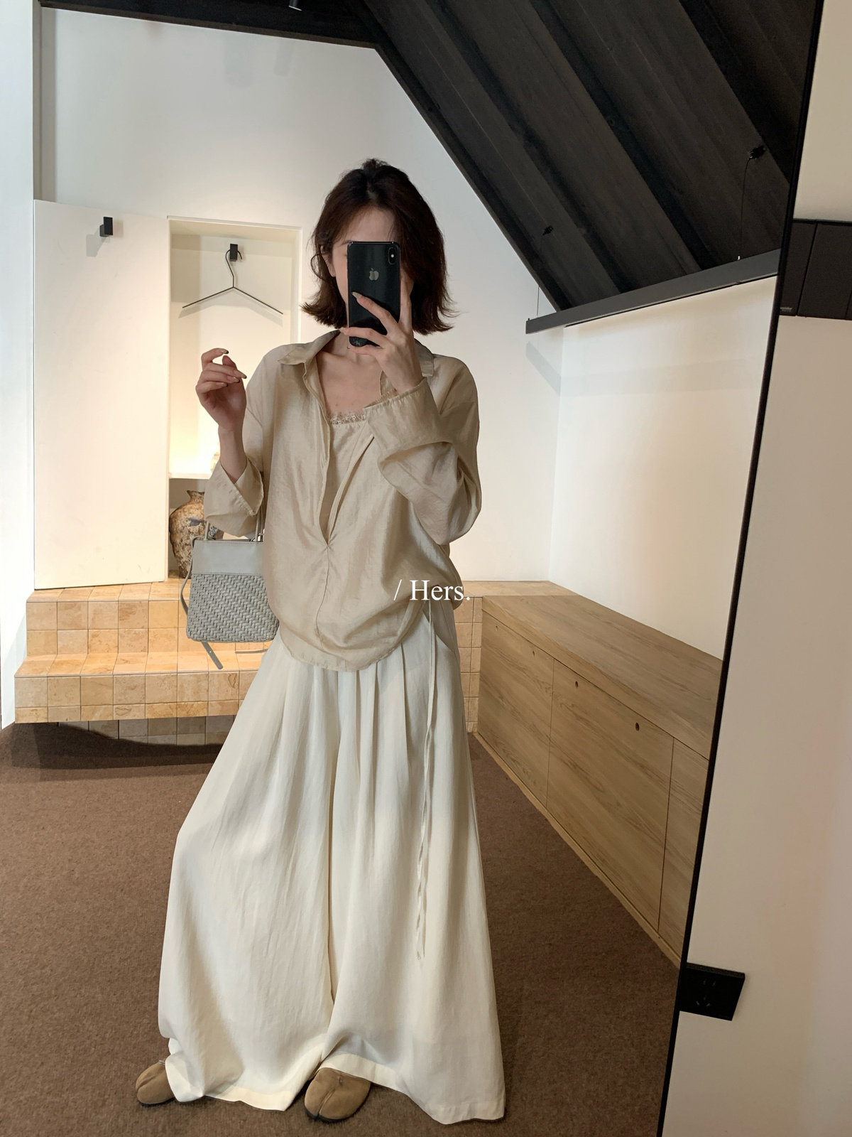 Hers绑带压褶飘飘裤显瘦休闲裤女