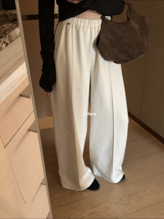 10554 女冬高腰阔腿直筒裤 hers加绒白色休闲裤 一勺甜