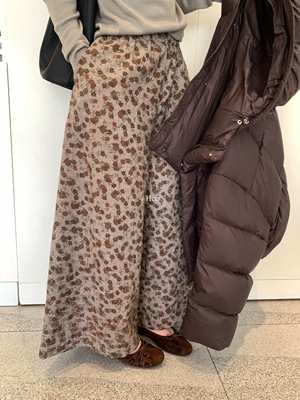 一勺甜 hers复古小众花花休闲裤2025冬高腰直筒休闲阔腿裤 92478#