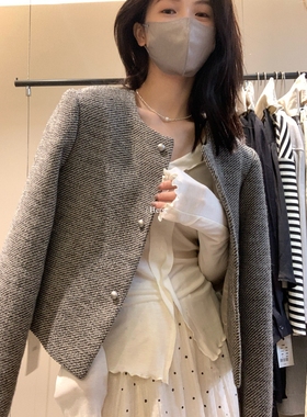 一勺甜 hers小香风灰色短款外套女2025秋季通勤毛呢法式上衣92157