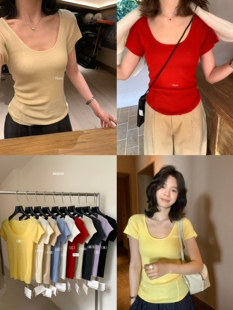 多色必囤大圆领纯色气质短袖 Hers 26年早春 T恤女08125 针织衫