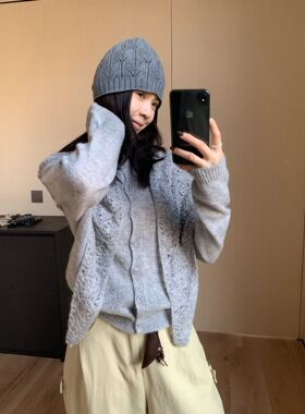 METWO 9031#开衫毛衣+围巾针织衫女2025秋季温柔风软糯毛衣