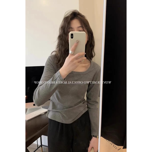 METWO全件薄绒发热衣小火炉8228秋冬磨毛凹领坑条保暖打底上衣女