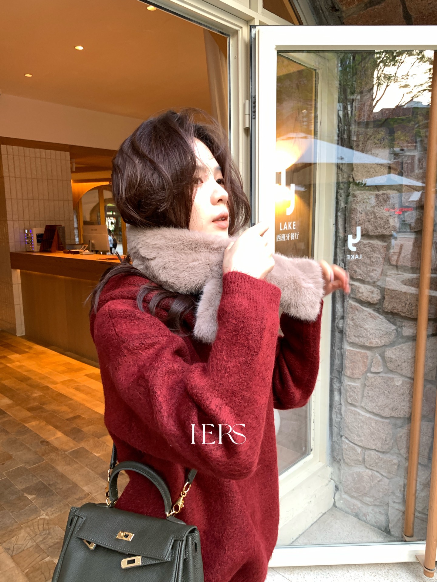 一勺甜 hers圣诞红色新年懒人连帽毛衣+针织裤两件套套装92801#