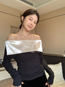 一勺甜 92347 气质简约贵气感一字肩小衫 Hers 韩标款