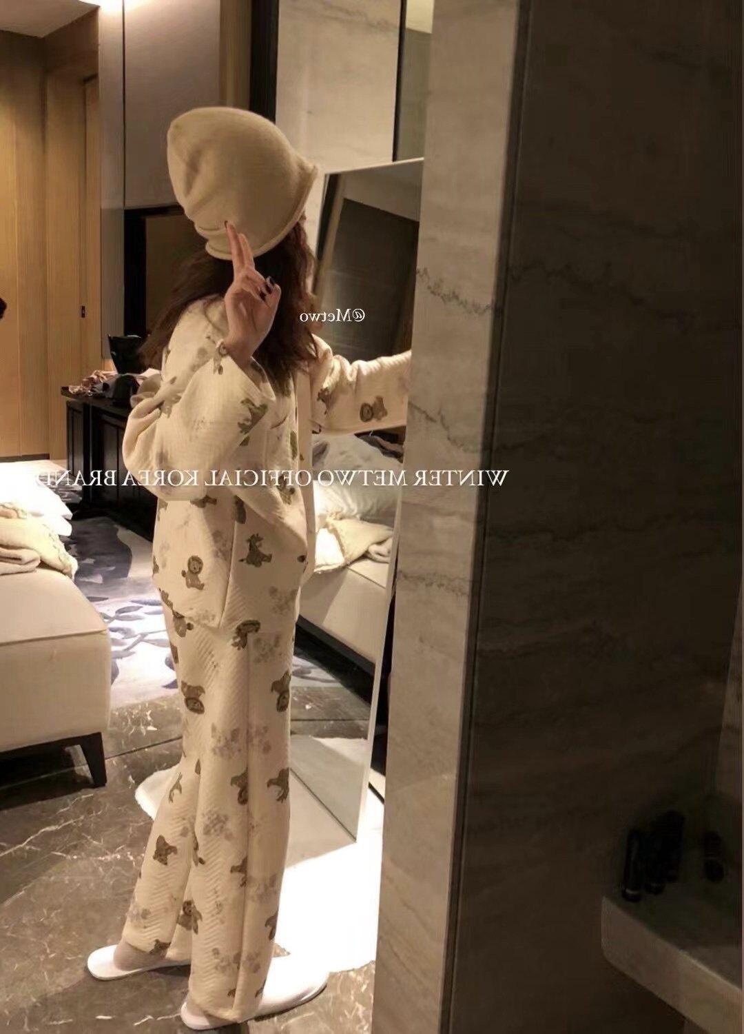两件套加厚保暖空气棉家居服女