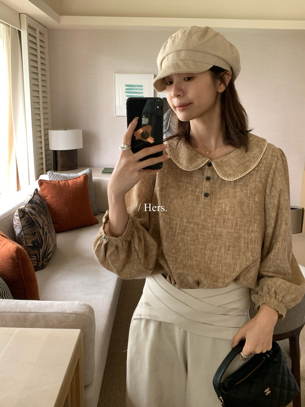 Hers波点娃娃领排扣小衫衬衫女