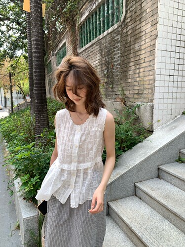 hers通勤提花无袖V领背心马甲女