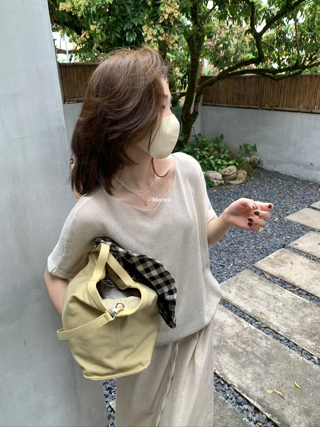 METWO 8108蝙蝠袖苎麻针织衫女2025夏季薄款显瘦宽松休闲T恤上衣