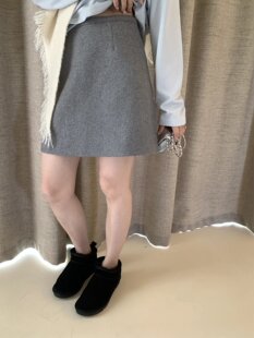 METWO 2180灰色毛呢短裙女a字秋冬外穿小个子半裙高腰显瘦半身裙