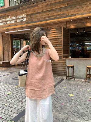 hers简约舒适双层苎麻背心女