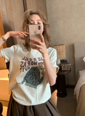 Hers一勺甜早春简约百搭休闲趣味小众女孩字母图案短袖T恤女80120