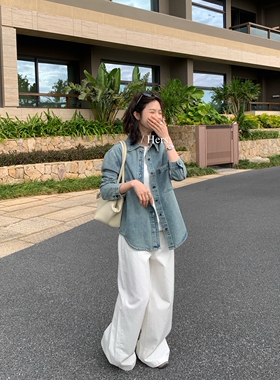 26年早春！【Hers】休闲痞懒调性复古水洗正肩牛仔衬衫女80219