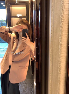 韩版 宽松休闲小个子高级感上衣08008 外套女新款 METWO早春粉色西装