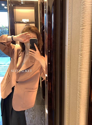 METWO早春粉色西装外套女新款韩版宽松休闲小个子高级感上衣08008