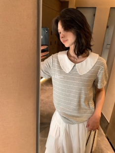 衬衫 韩系简约日常通勤条纹短袖 T恤女80285 Hers 26年早春