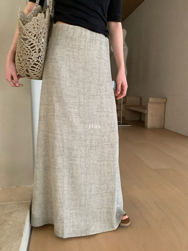Hers百搭纹理感A摆长款半身裙女