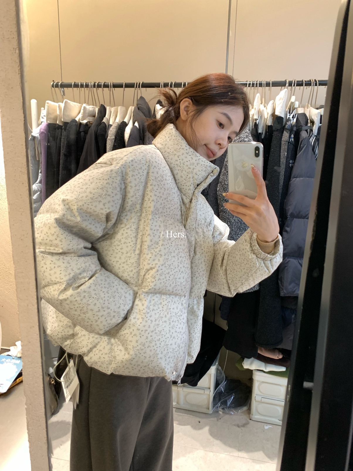 一勺甜 hers碎花面包保暖立领羽绒服外套女2025冬季面包服92668#