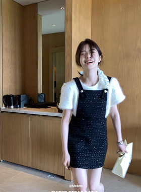 METWO黑色小香背带裙女早春法式高级感气质名媛背带连衣裙08005