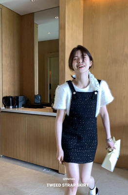 METWO黑色小香背带裙女早春法式高级感气质名媛背带连衣裙08005